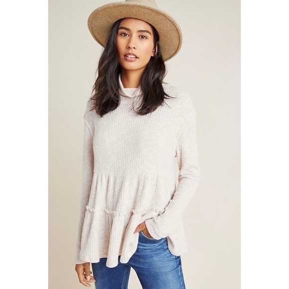 Anthropologie X Eri & Ali Brontë baby doll top in Ivory / Oatmeal Sz. XS - Picture 2 of 9